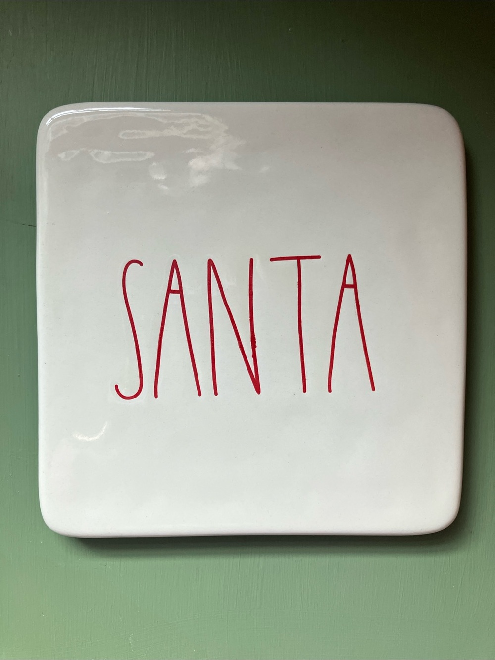 Rae Dunn SANTA trivet 6” square ceramic hot dish holder holiday decor